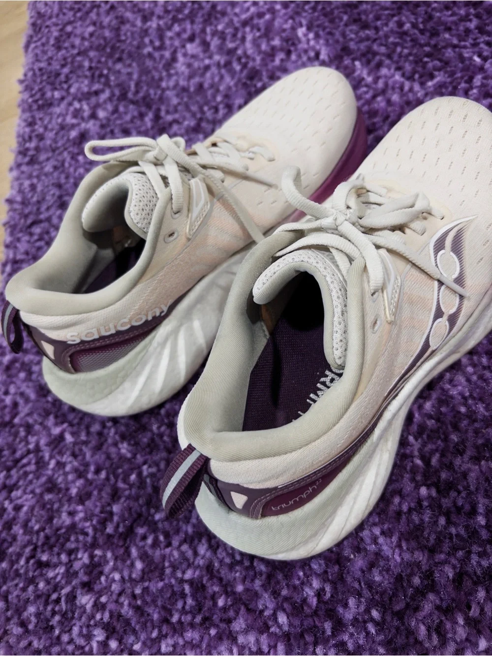 Women's Neutral and Purple Lace-Up Running Sneakers